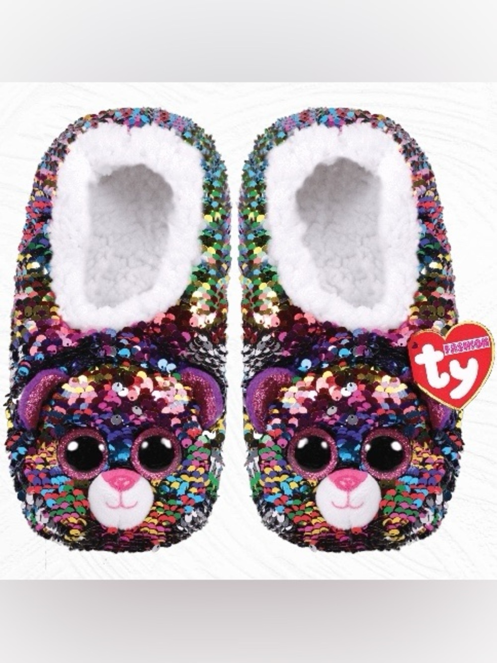 Ty Fashion Dotty the Leopard Sequin Slipper Socks - Children’s Shoe Size 1-3